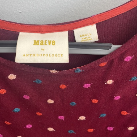 Maeve by Anthropologie Dark Red with Polka Dots Shirt - Picture 3 of 4